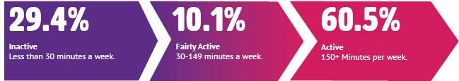 29.4% inactive, 10.1% fairly active, 60.5% active