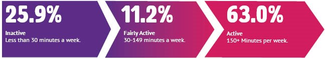 25.9% inactive, 11.2% fairly active, 63.0% active