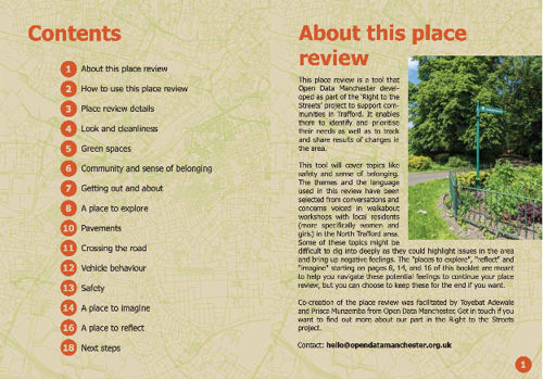 Place review document by Open Data Manchester for the Right to the Streets project.